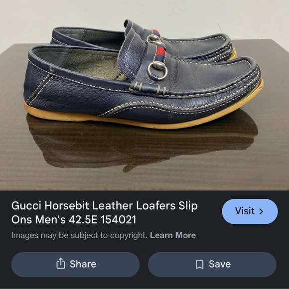 Gucci Men's Navy Leather Loafers size wore but 11 1/2 inside worn see picture - Picture 2 of 2